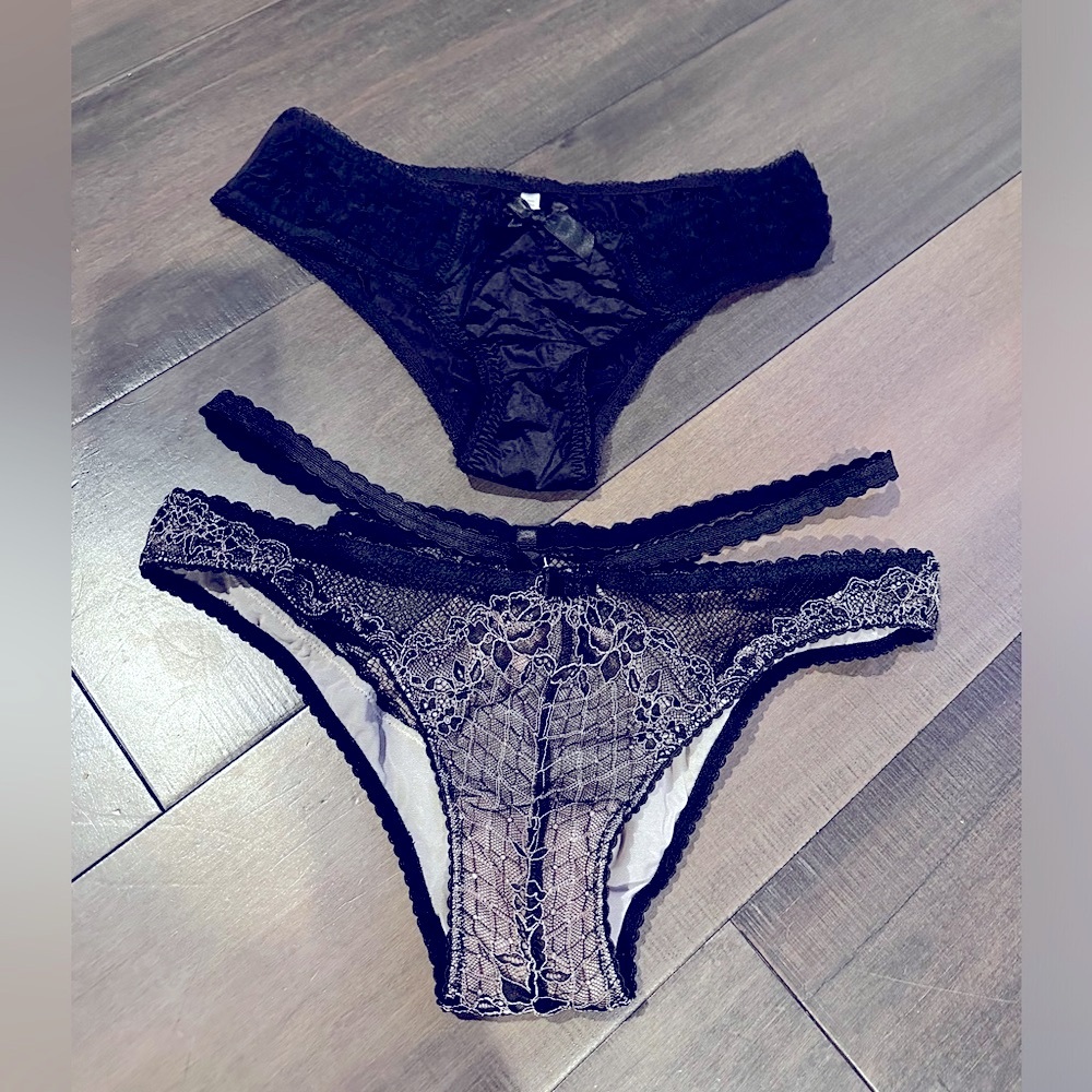 NWT 2 Victoria Secret Black Happily Ever After Lace Women panties Bridal -M- NEW